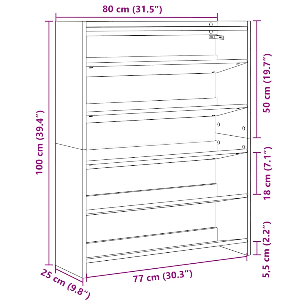 Skohylle sonoma eik 80x25x100 cm konstruert tre