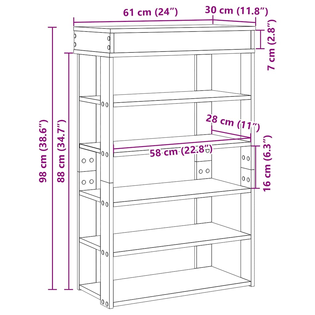 Skohylle røkt eik 60x30x98 cm konstruert tre
