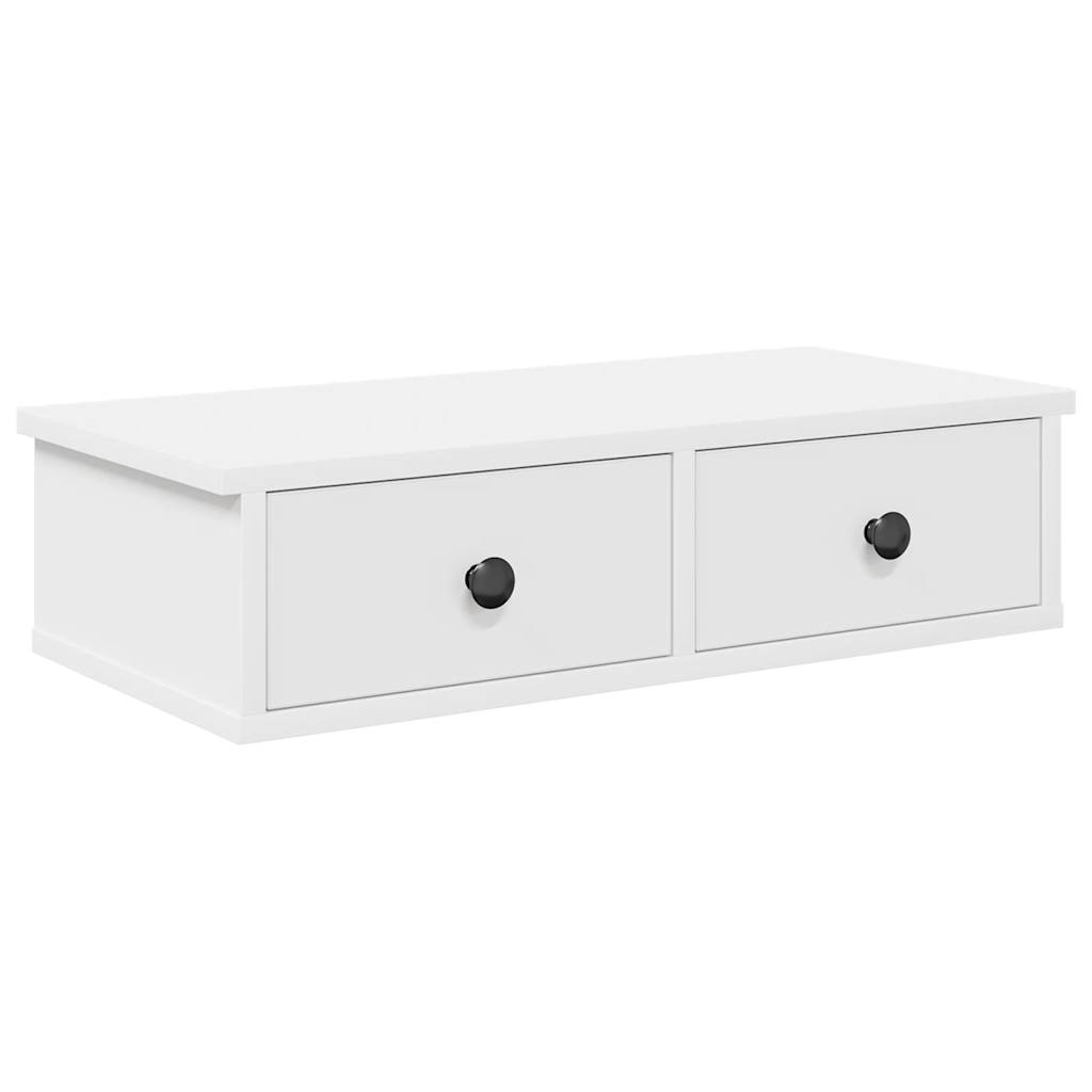 Vegghylle med skuffer hvit 60x28x15 cm konstruert tre