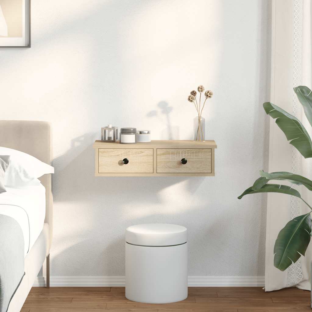 Vegghylle med skuffer sonoma eik 60x28x15 cm konstruert tre