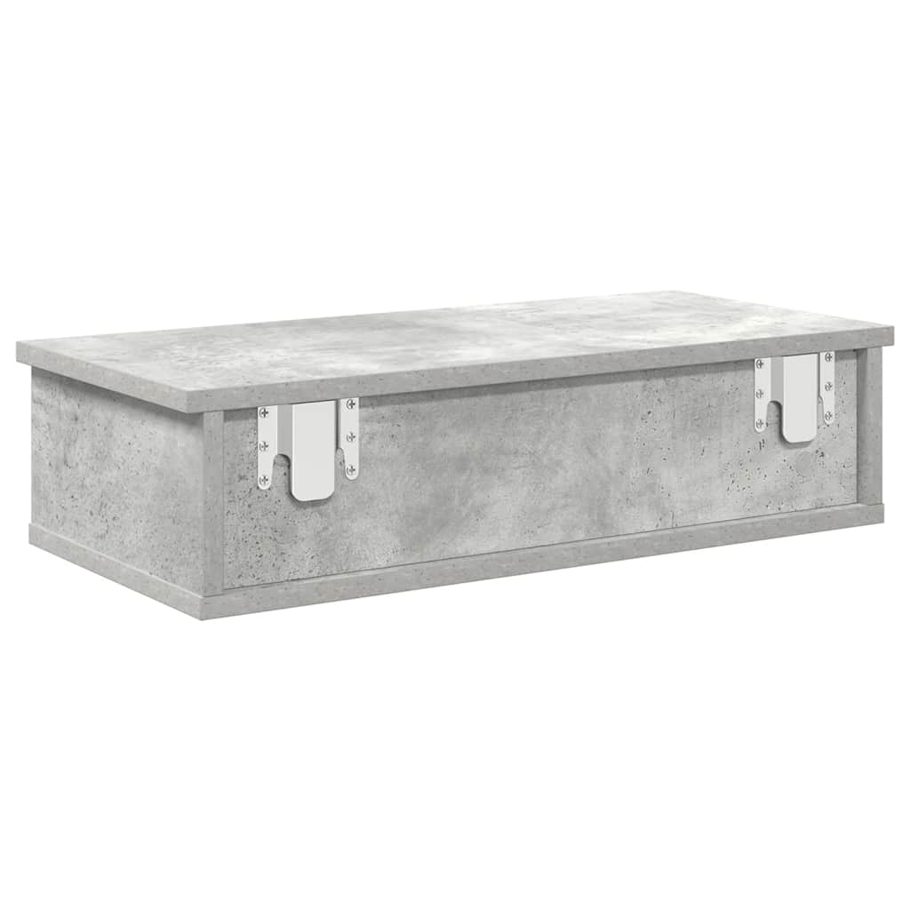 Vegghylle med skuffer betonggrå 60x28x15 cm konstruert tre