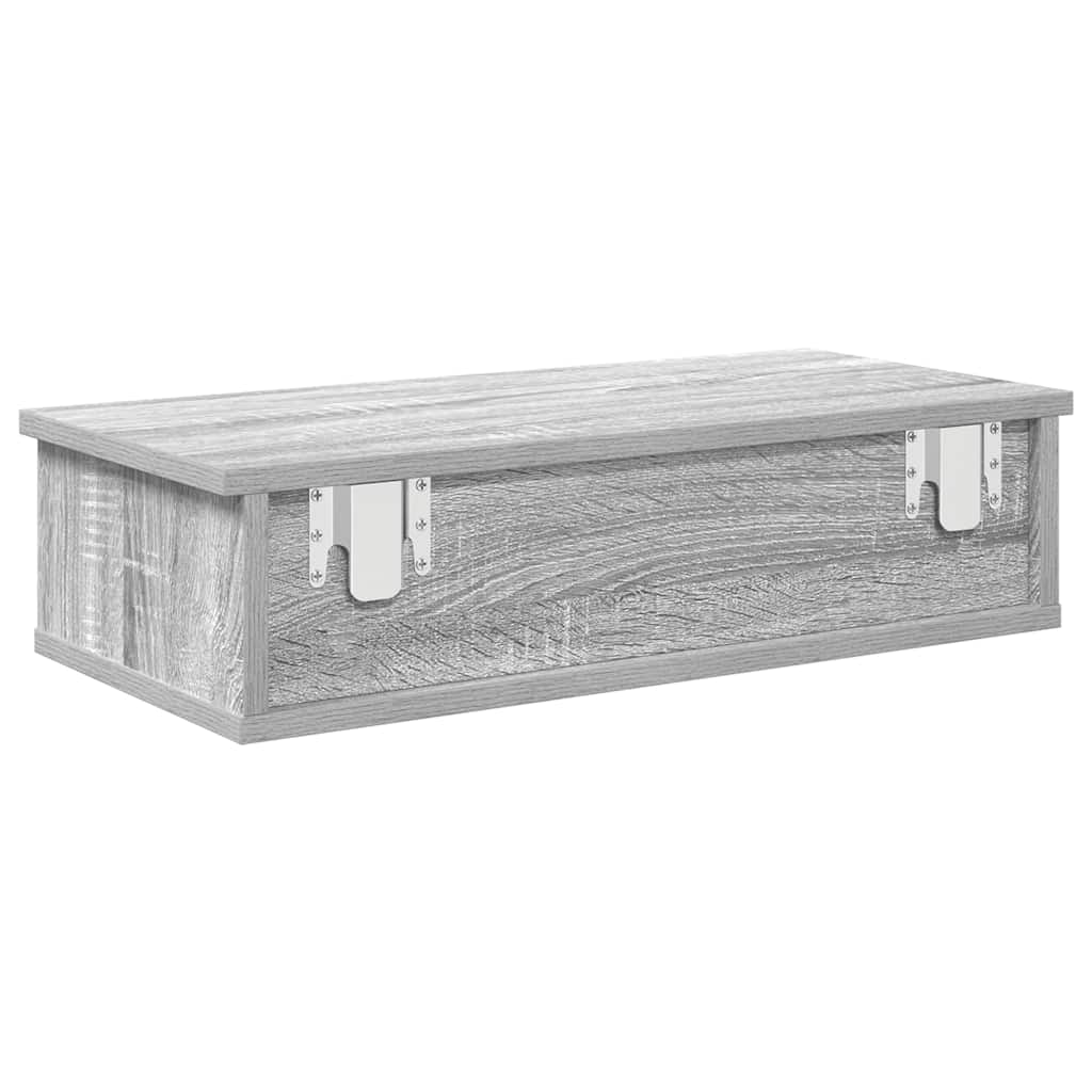 Vegghylle med skuffer grå sonoma 60x28x15 cm konstruert tre