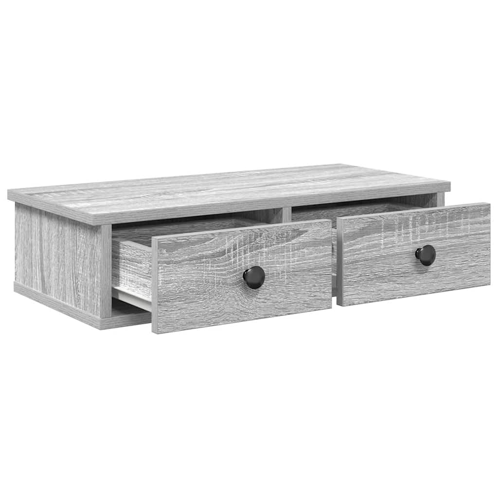 Vegghylle med skuffer grå sonoma 60x28x15 cm konstruert tre