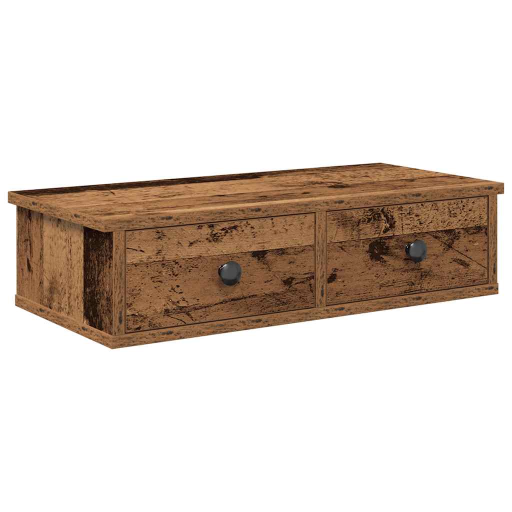 Vegghylle med skuffer gammelt tre 60x28x15 cm konstruert tre