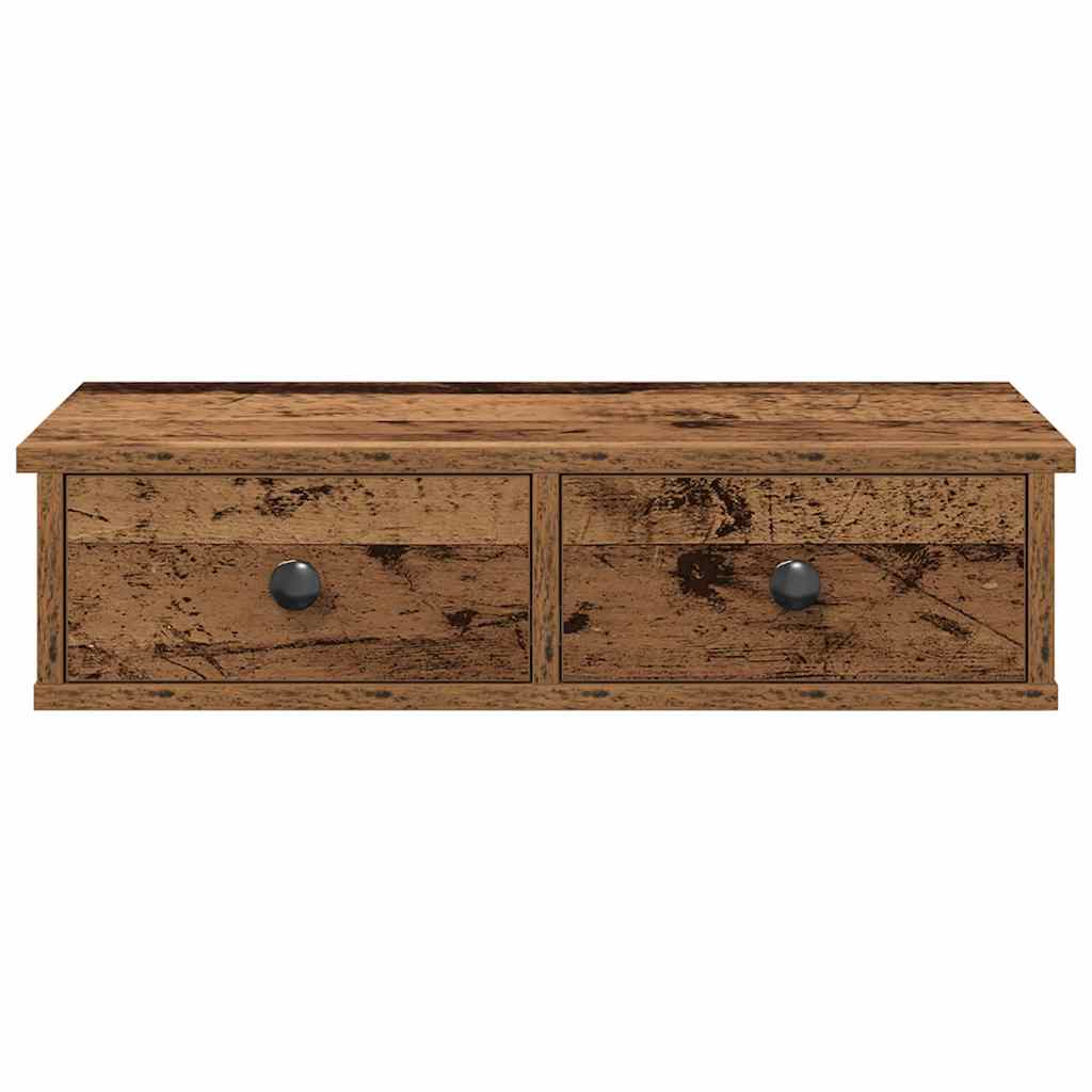 Vegghylle med skuffer gammelt tre 60x28x15 cm konstruert tre