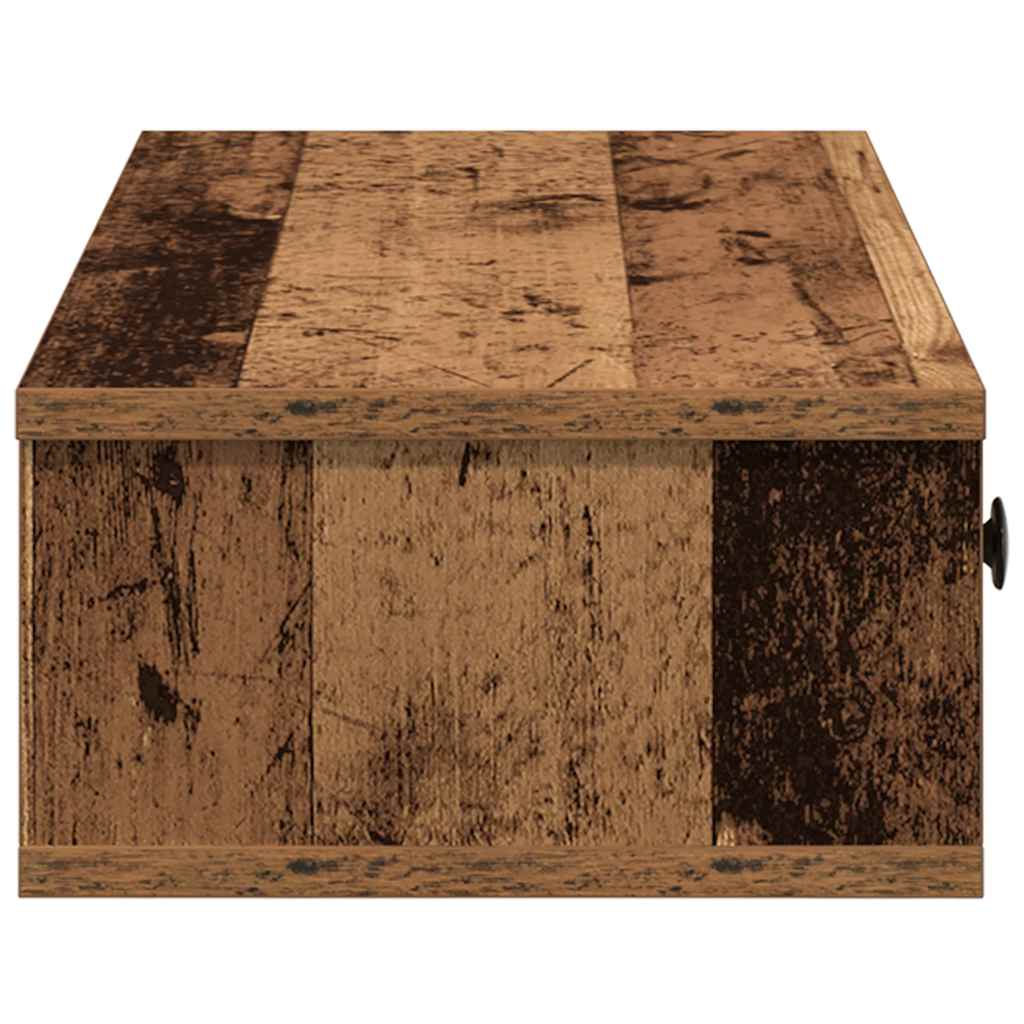 Vegghylle med skuffer gammelt tre 60x28x15 cm konstruert tre