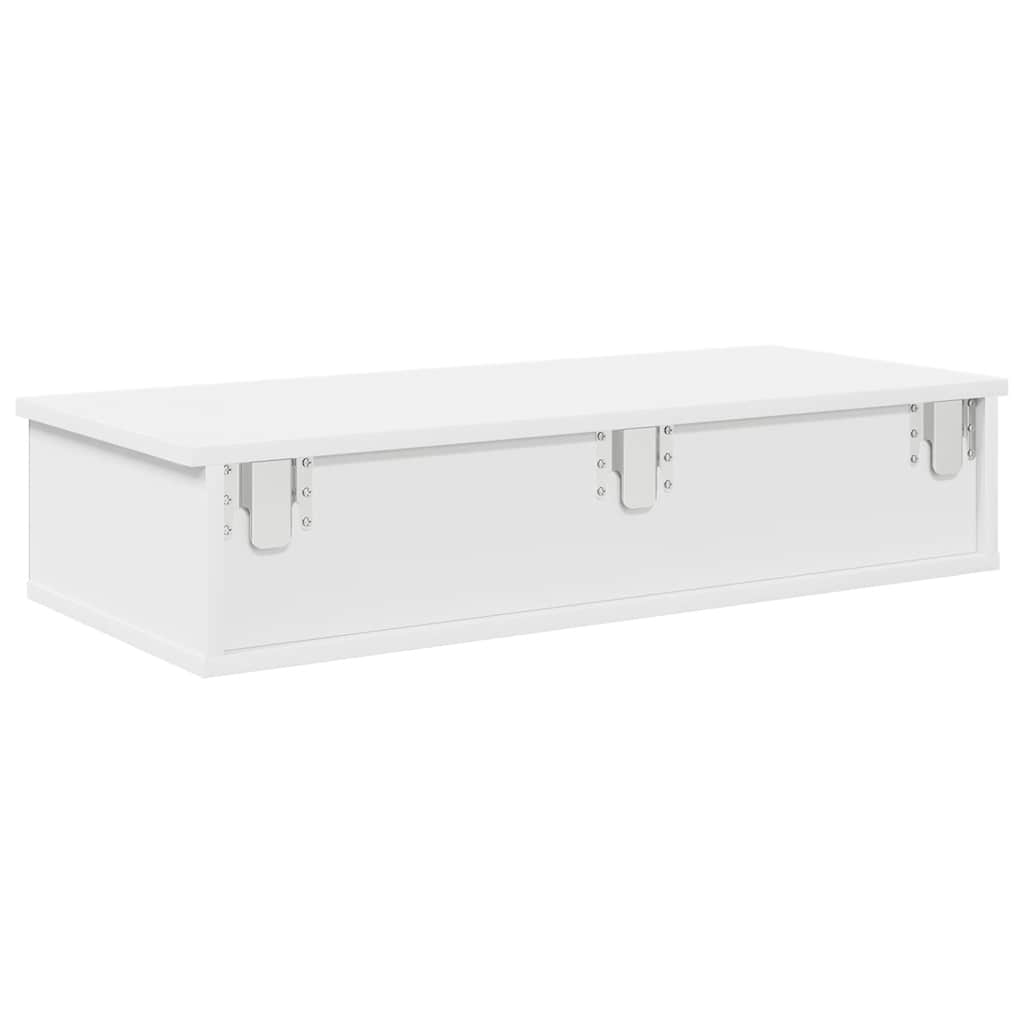Vegghylle med skuffer hvit 80x34x17 cm konstruert tre