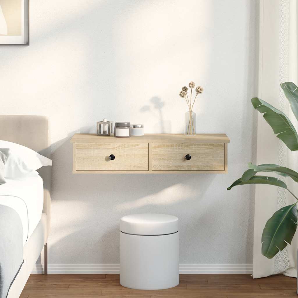 Vegghylle med skuffer sonoma eik 80x34x17 cm konstruert tre