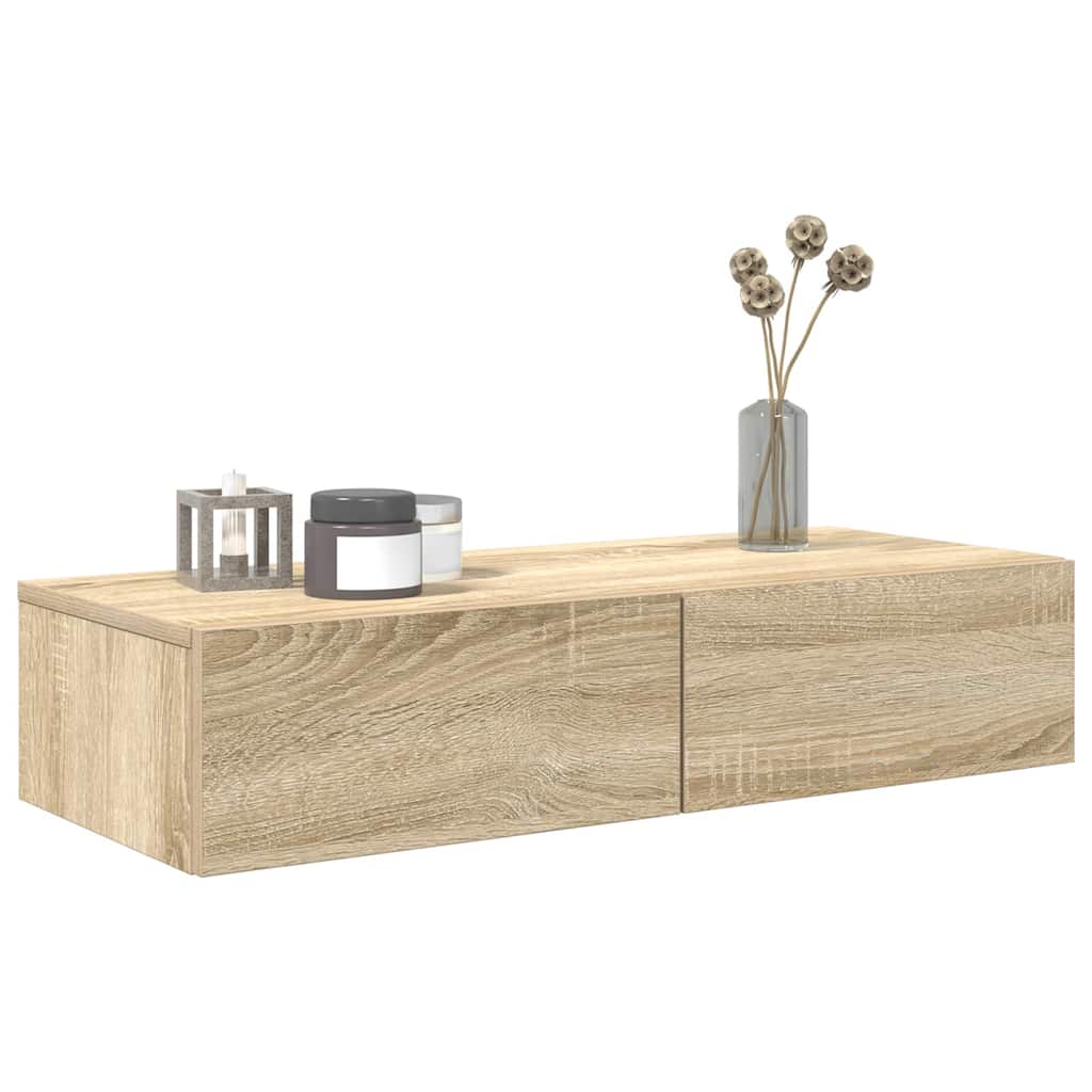 Vegghylle med skuffer sonoma eik 80x33x17 cm konstruert tre vidaXL