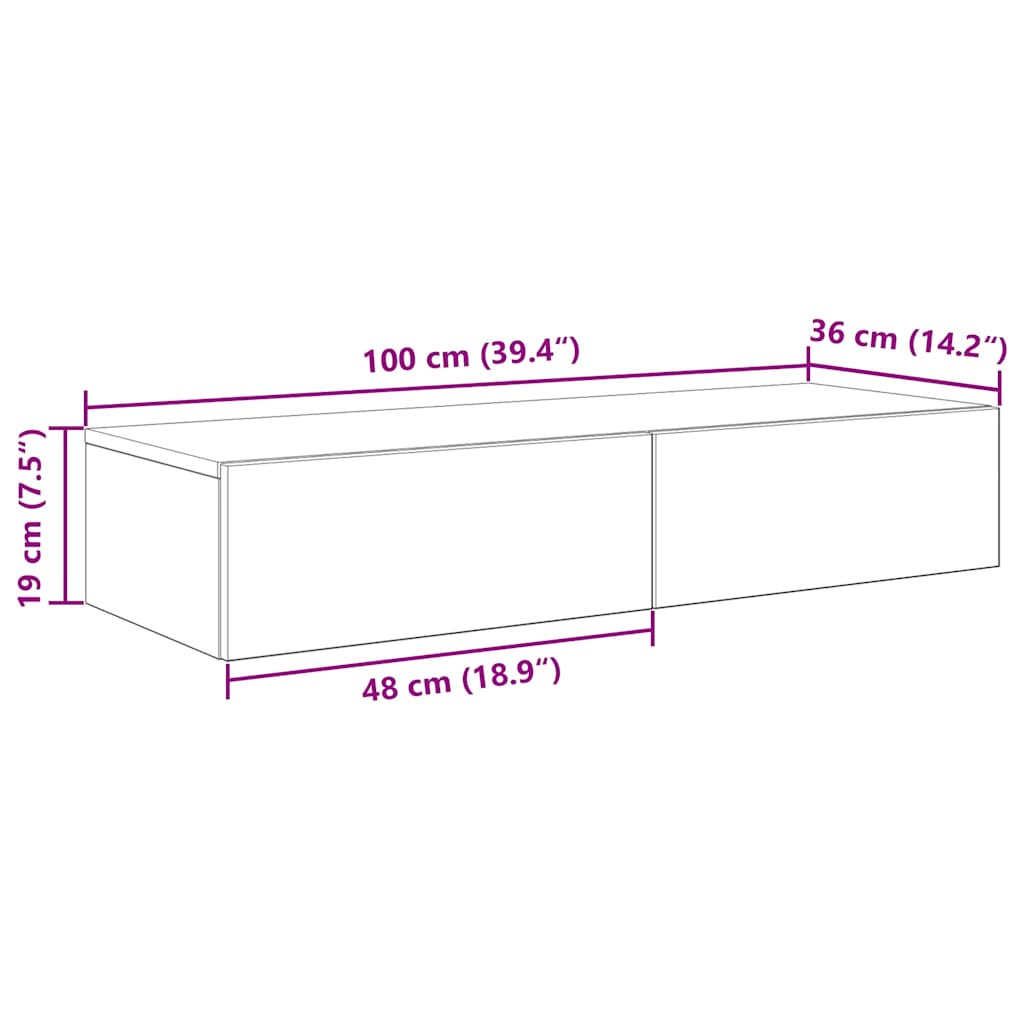 Vegghylle med skuffer artisian eik 100x36x19 cm konstruert tre
