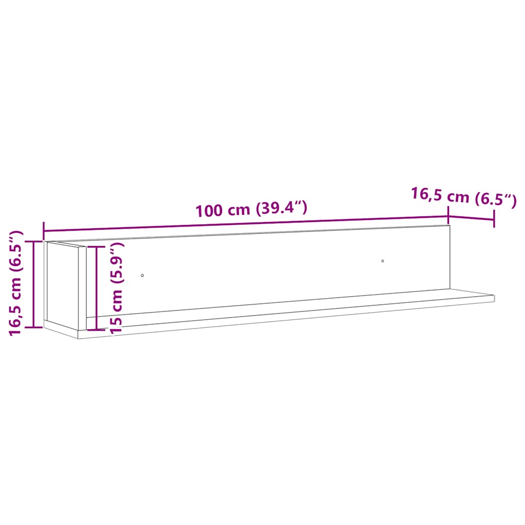 Vegghyller 2 stk grå sonoma 100x16,5x16,5 cm konstruert tre