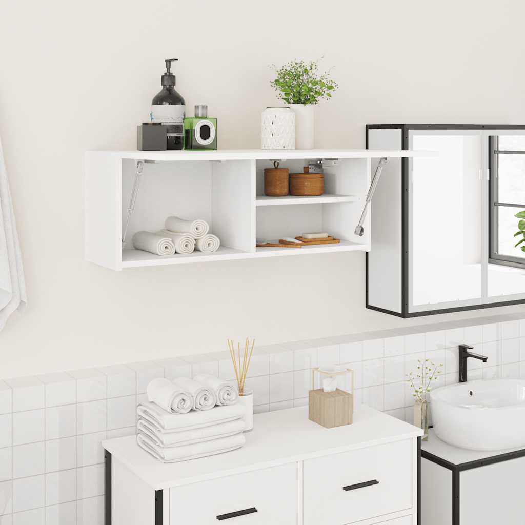Veggskap til baderom hvit 80x25x30 cm konstruert tre