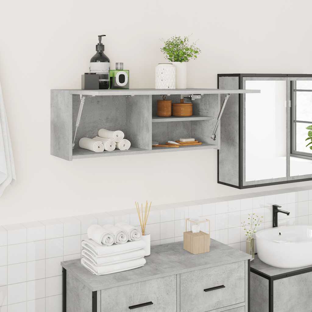 Veggskap til baderom betonggrå 80x25x30 cm konstruert tre