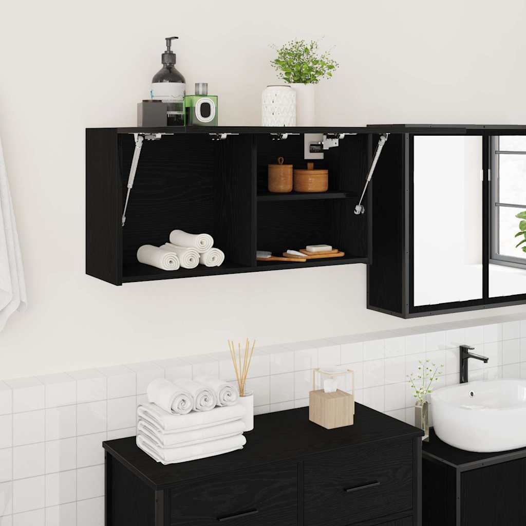 Veggskap til baderom svart 80x25x40 cm konstruert tre