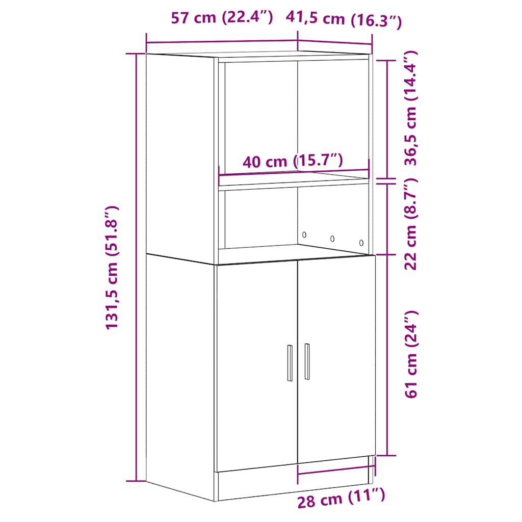 Kjøkkenskap betonggrå 57x41,5x131,5 cm konstruert tre