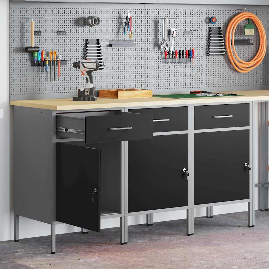 Arbeidsskap med skuff 3 pcs Svart og Grå 150 x 55 x 85 cm vidaXL