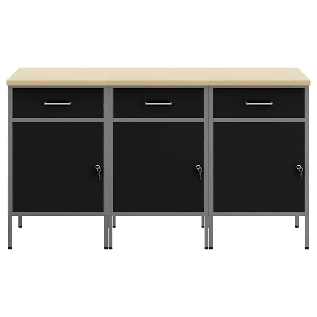 Arbeidsskap med skuff 3 pcs Svart og Grå 150 x 55 x 85 cm vidaXL