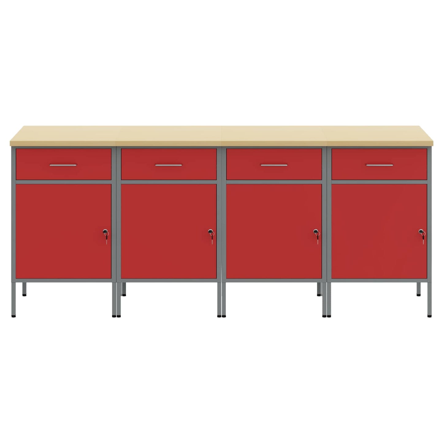 Arbeidsskap med skuff med lås 4 pcs Rød og Grå 200 x 55 x 85 cm