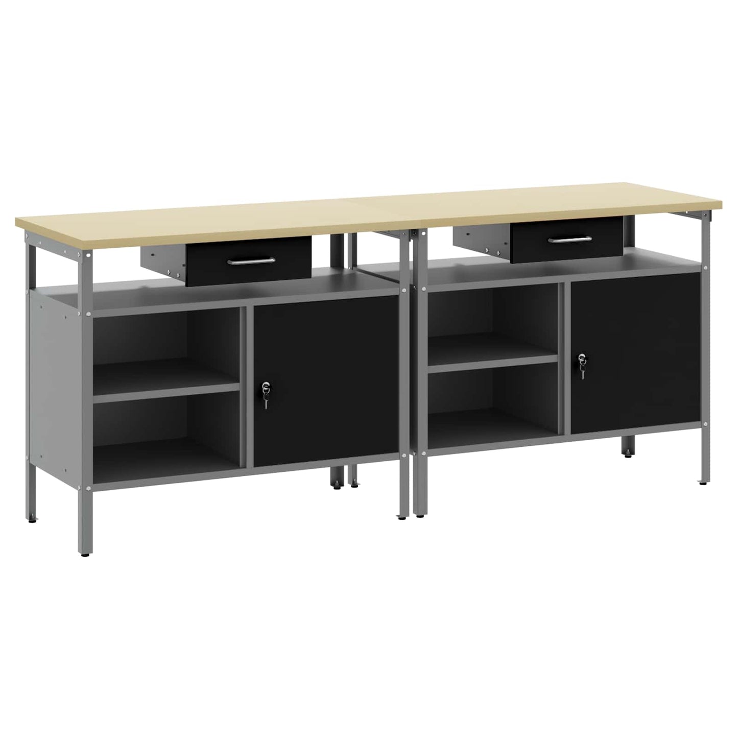 Arbeidsbenksett med skuff 2 pcs Svart og Grå 200 x 55 x 85 cm