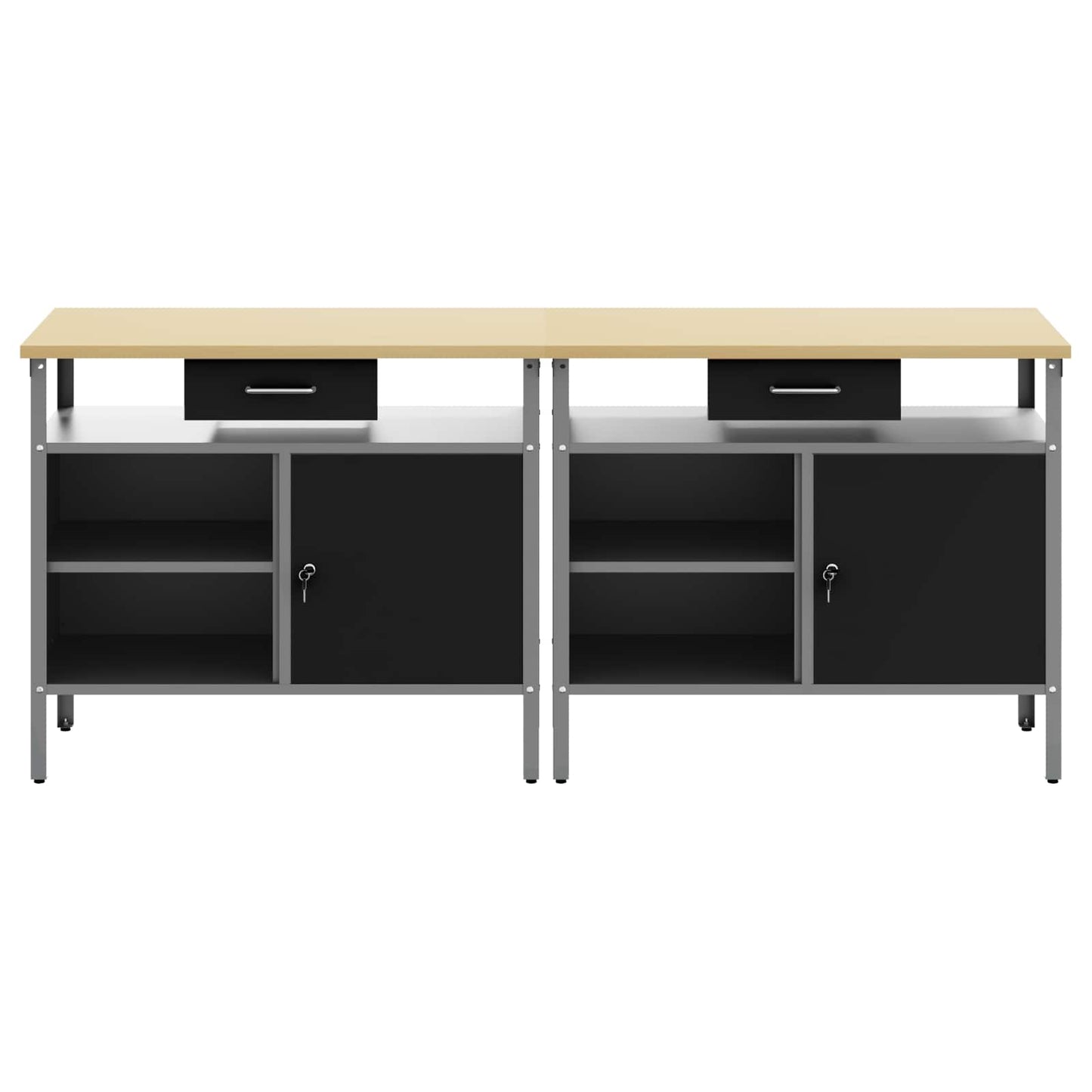 Arbeidsbenksett med skuff 2 pcs Svart og Grå 200 x 55 x 85 cm