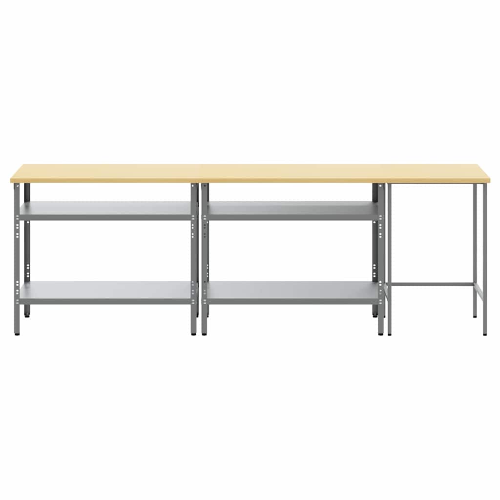 Arbeidsbenksett med hylle 3 pcs Beige og grå Pulverlakkert stål