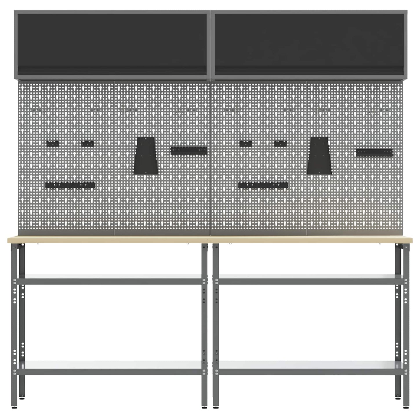 Arbeidsbenksett med hylle 8 pcs Svart og Grå Pulverlakkert stål