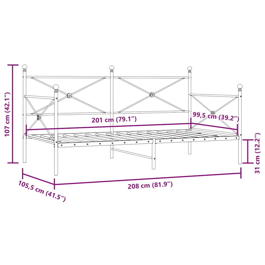 Dagseng uten madrass svart 100x200 cm stål
