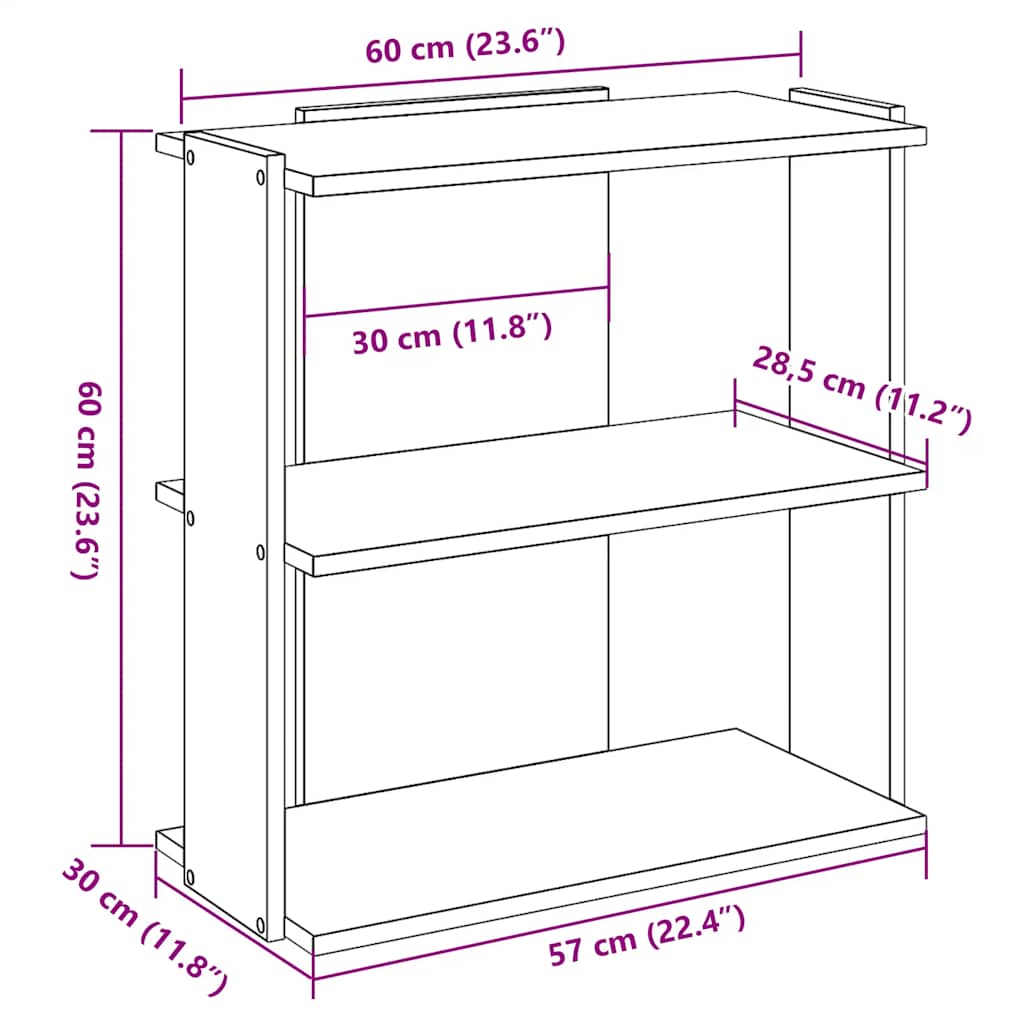 Bokhylle 3 etasjer sonoma eik 60x30x60 cm konstruert tre