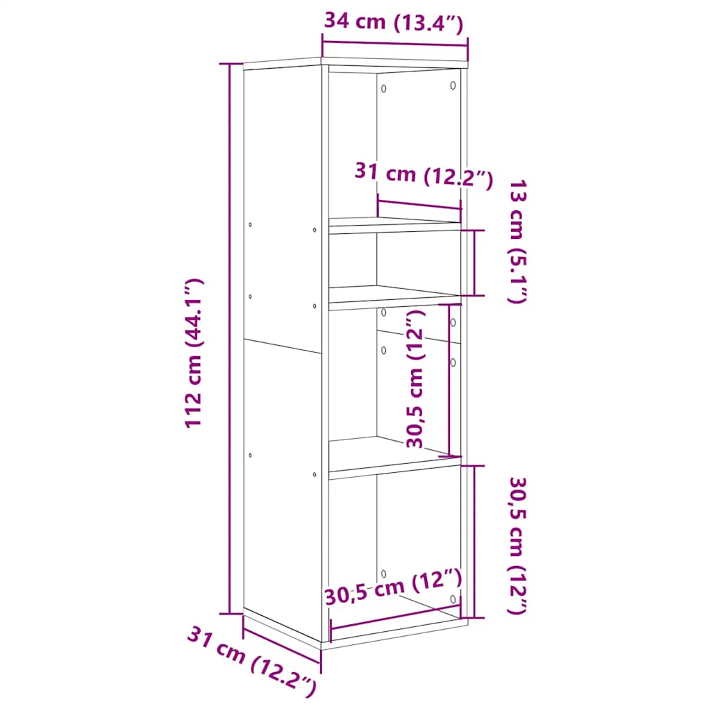 Bokhylle brun eik 34x31x112 cm konstruert tre