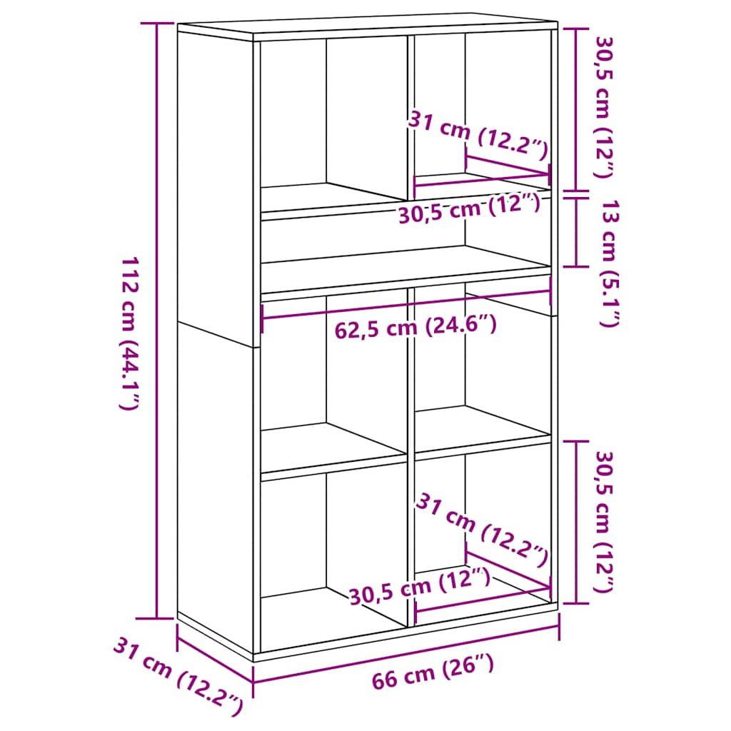 Bokhylle svart 66x31x112 cm konstruert tre