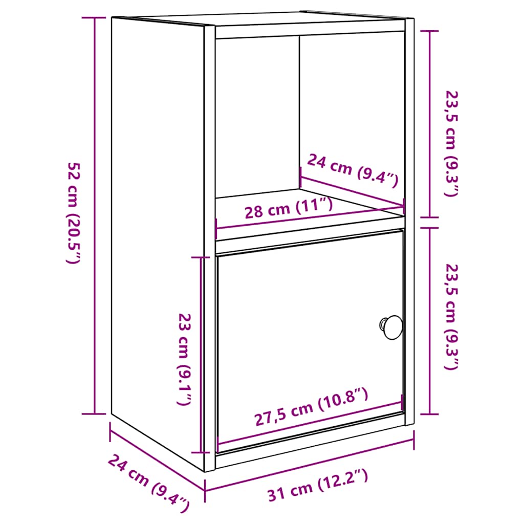 Bokhylle artisan eik 31x24x52 cm konstruert tre