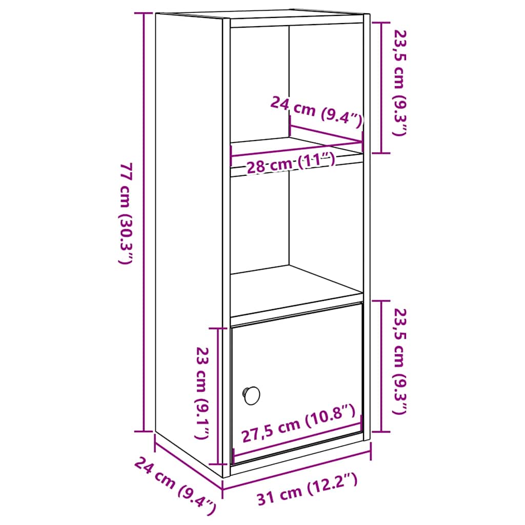 Bokhylle sonoma eik 31x24x77 cm konstruert tre