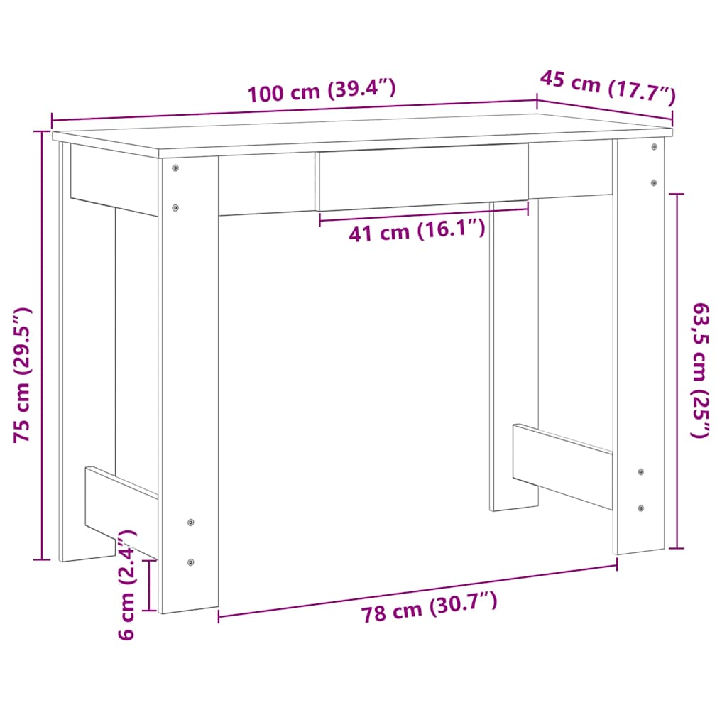 Skrivebord betonggrå 100x45x75 cm konstruert tre