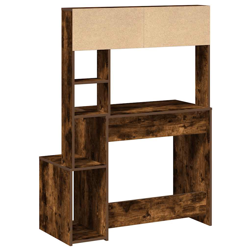 Skrivebord med hyller røkt eik 100x45x140 cm konstruert tre