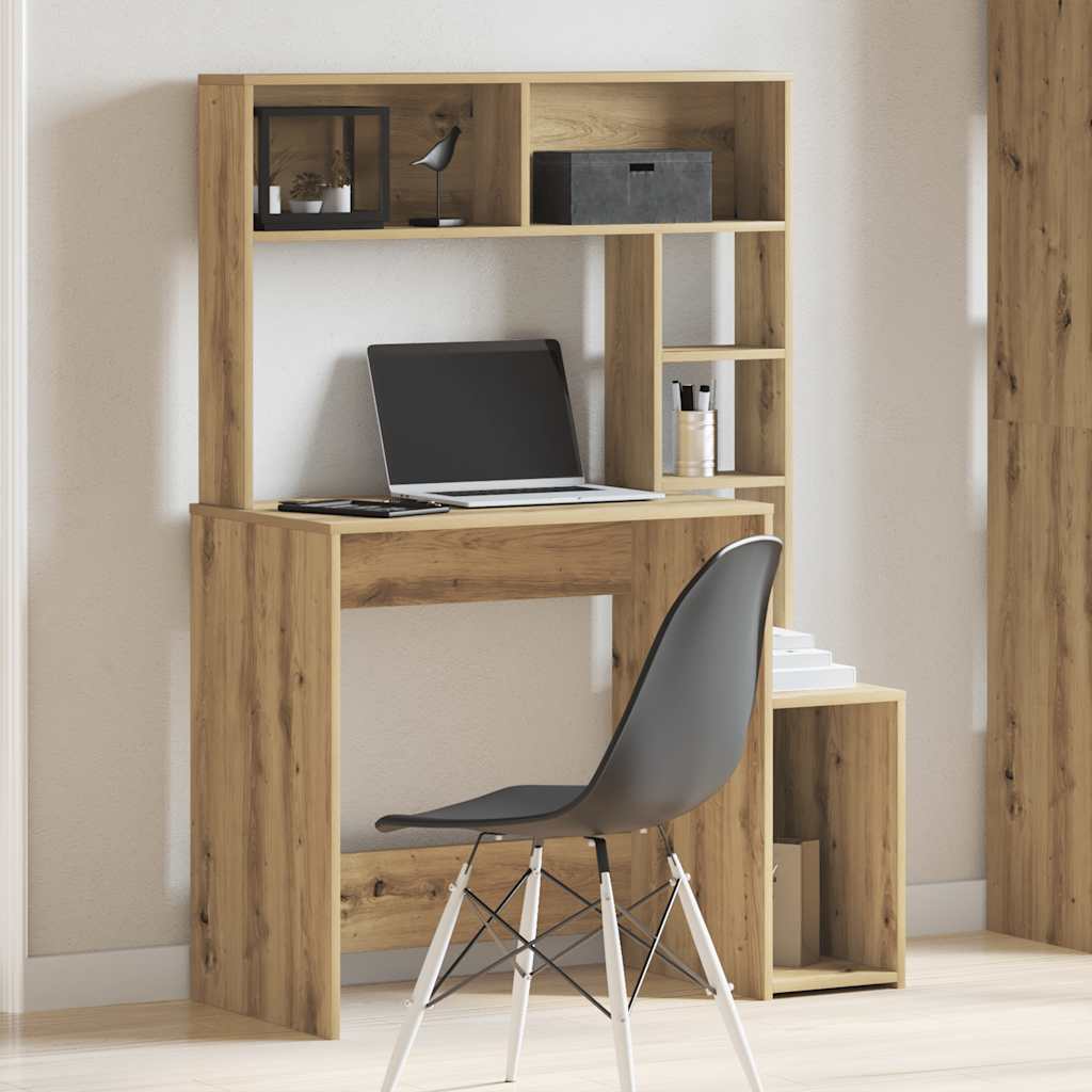 Skrivebord med hyller artisan eik 100x45x140 cm konstruert tre