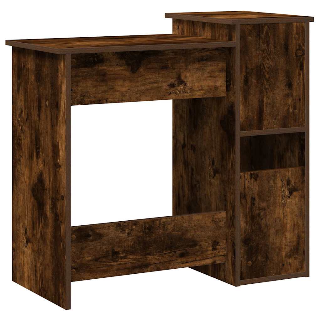 Skrivebord med hyller røkt eik 84x40x78 cm konstruert tre