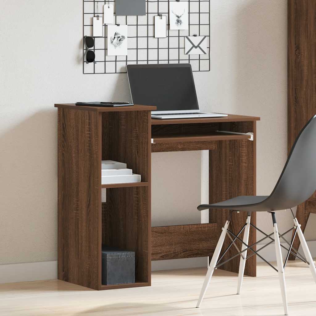 Skrivebord med hyller brun eik 84x40x78 cm konstruert tre