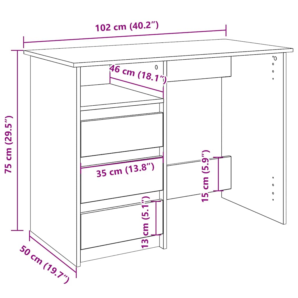 Skrivebord betonggrå 102x50x75 cm konstruert tre