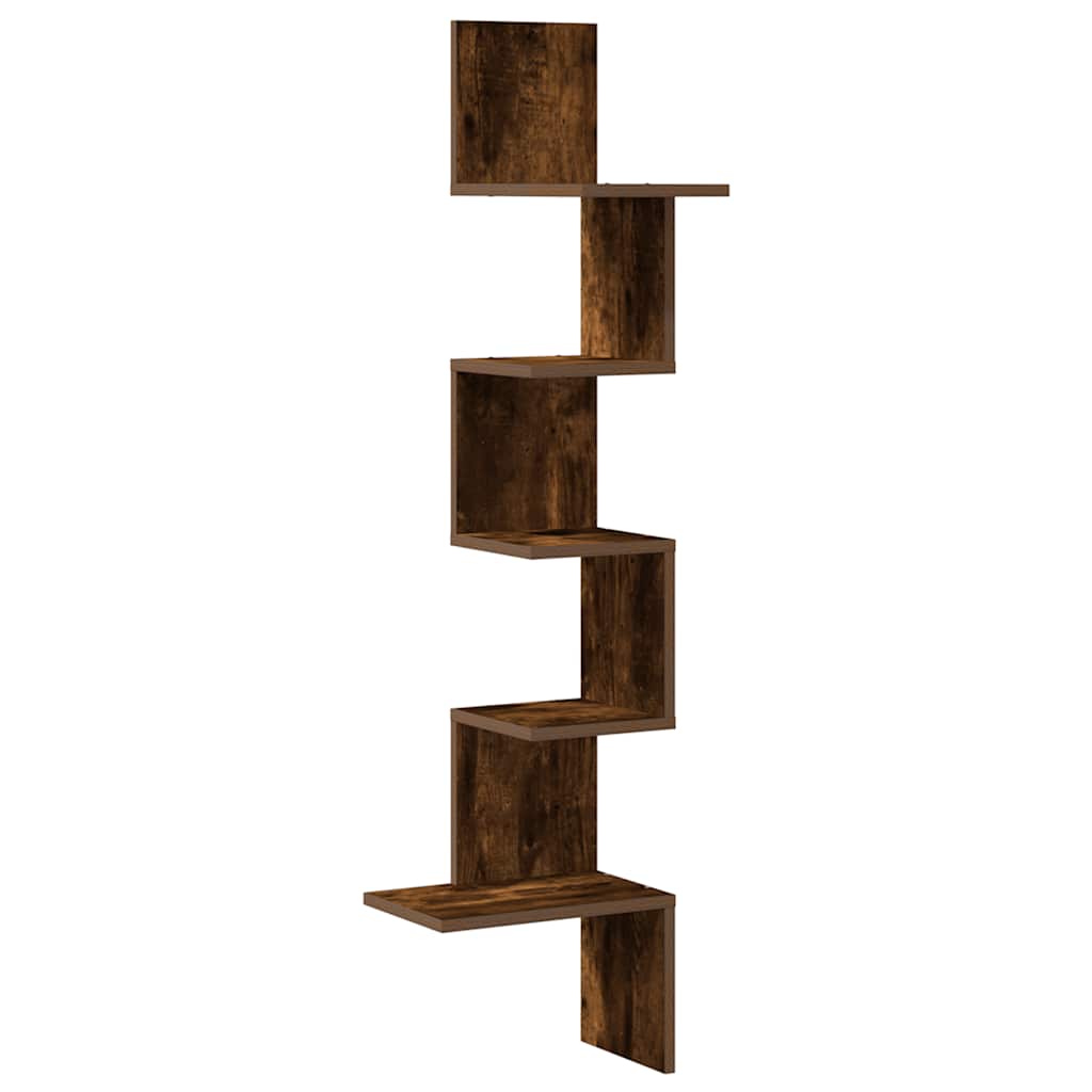 Veggmontert hjørnehylle røkt eik 32x32x127,5 cm konstruert tre vidaXL
