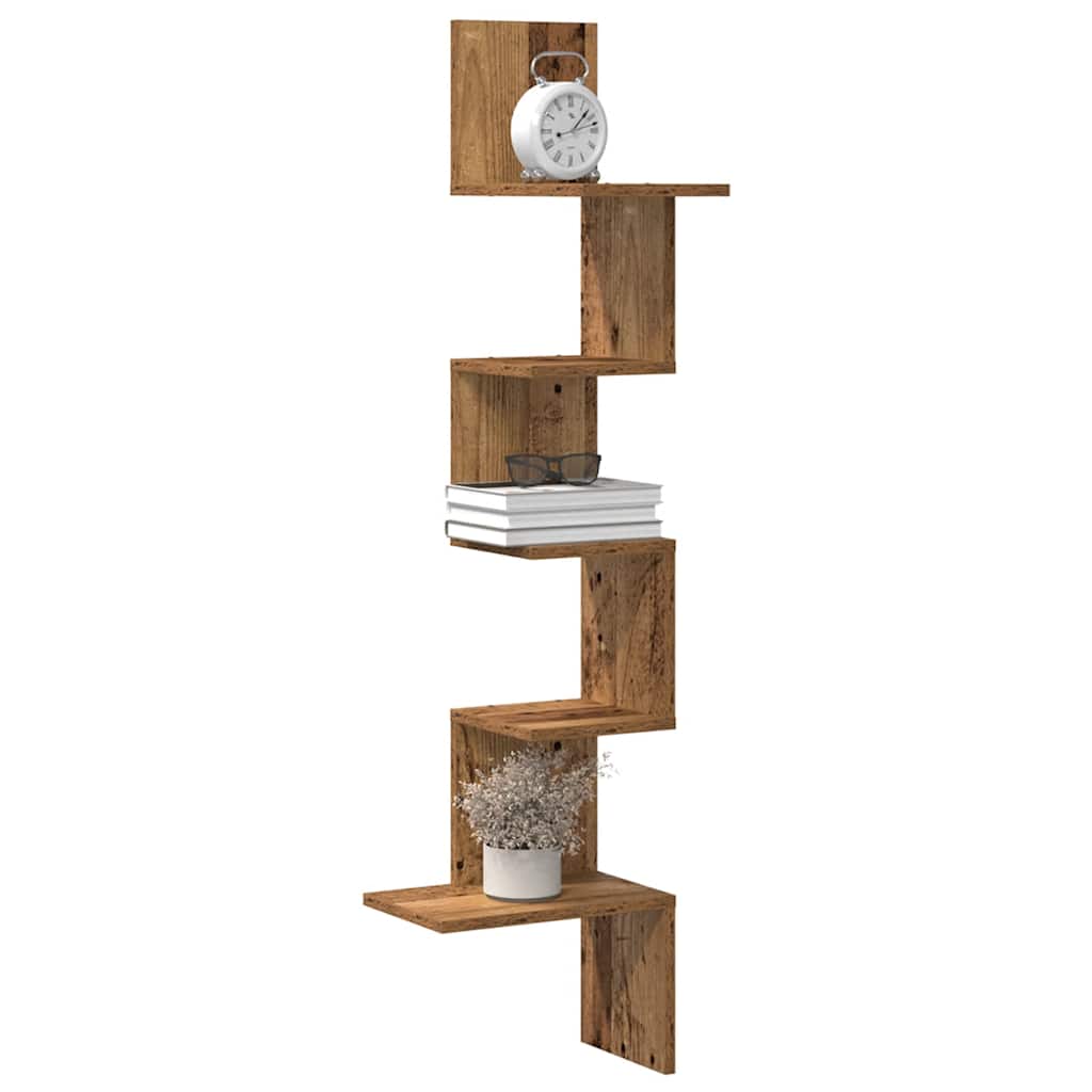 Veggmontert hylle gammelt tre 32x32x127,5 cm konstruert tre vidaXL