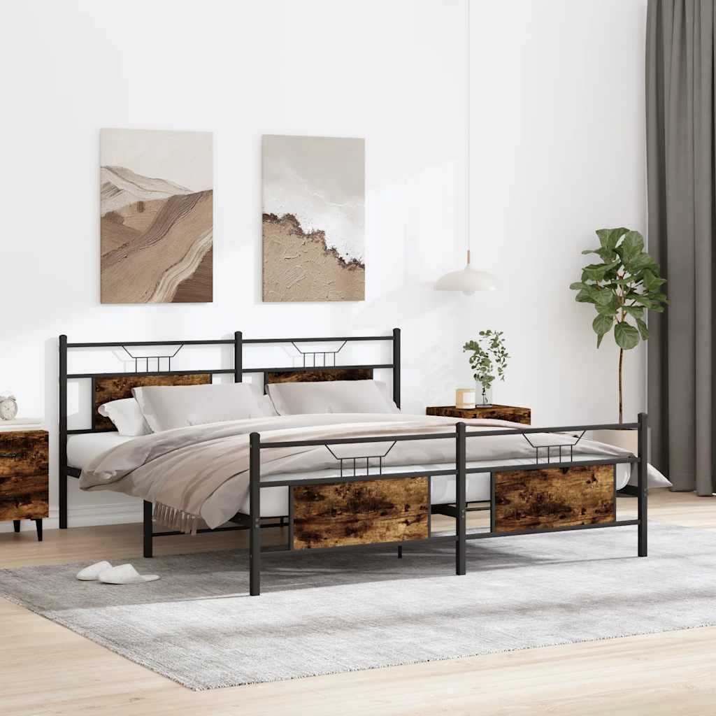Sengeramme i metall uten madrass røkt eik 183x213 cm