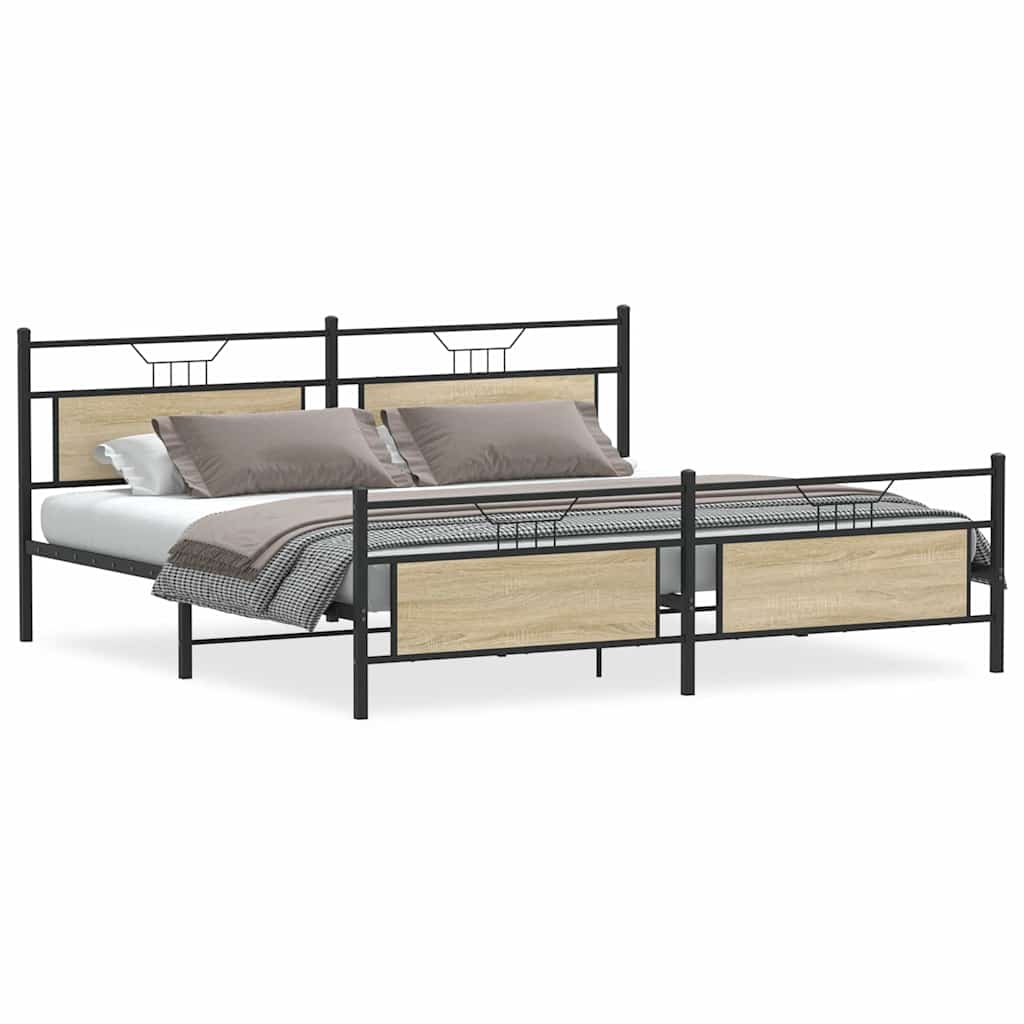 Sengeramme i metall uten madrass sonoma eik 193x201 cm