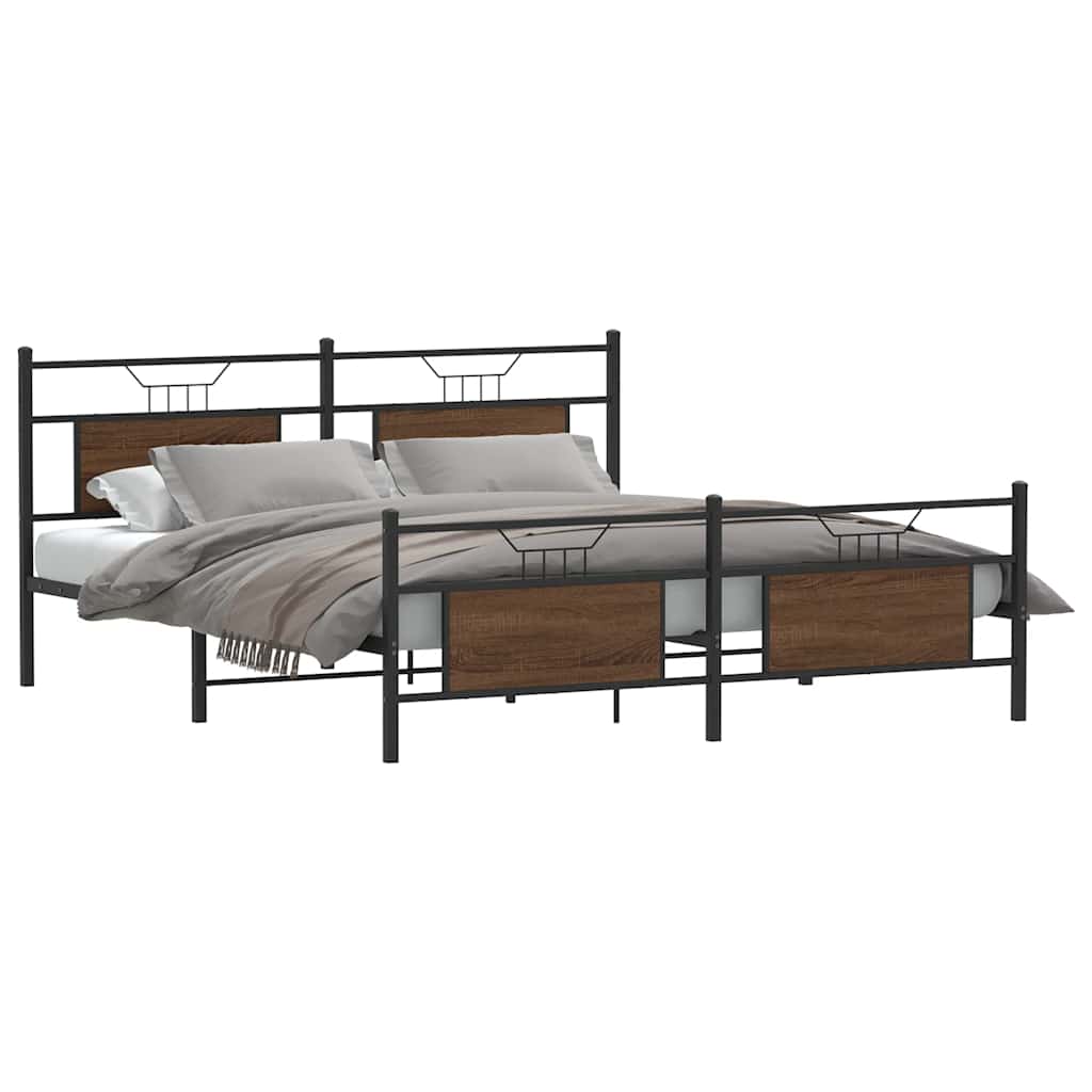 Sengeramme i metall uten madrass brun eik 180x200 cm
