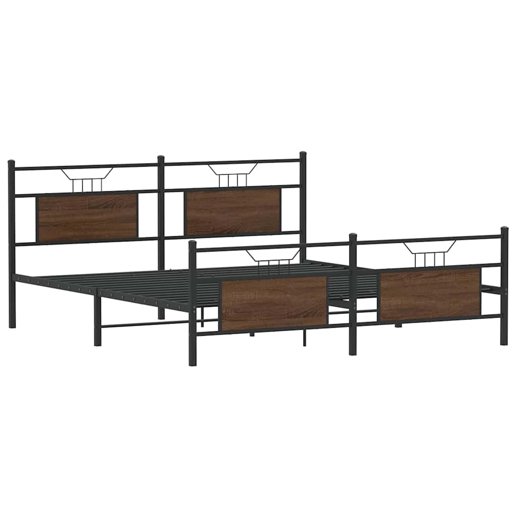 Sengeramme i metall uten madrass brun eik 183x213 cm