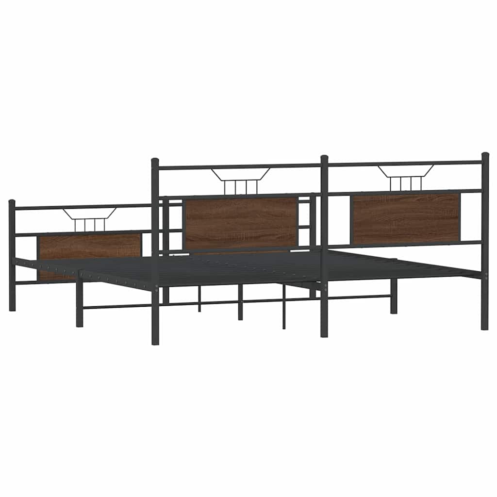 Sengeramme i metall uten madrass brun eik 183x213 cm