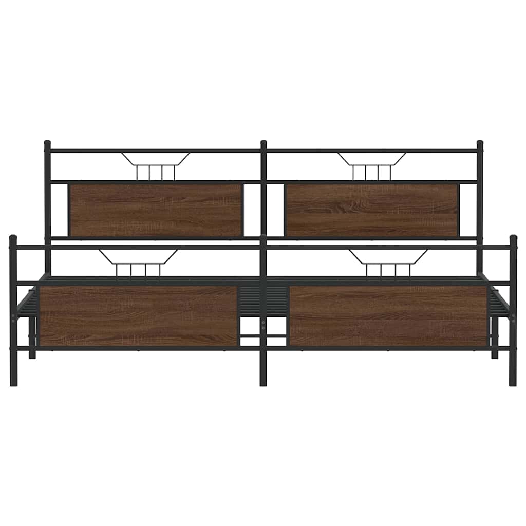 Sengeramme i metall uten madrass brun eik 193x201 cm