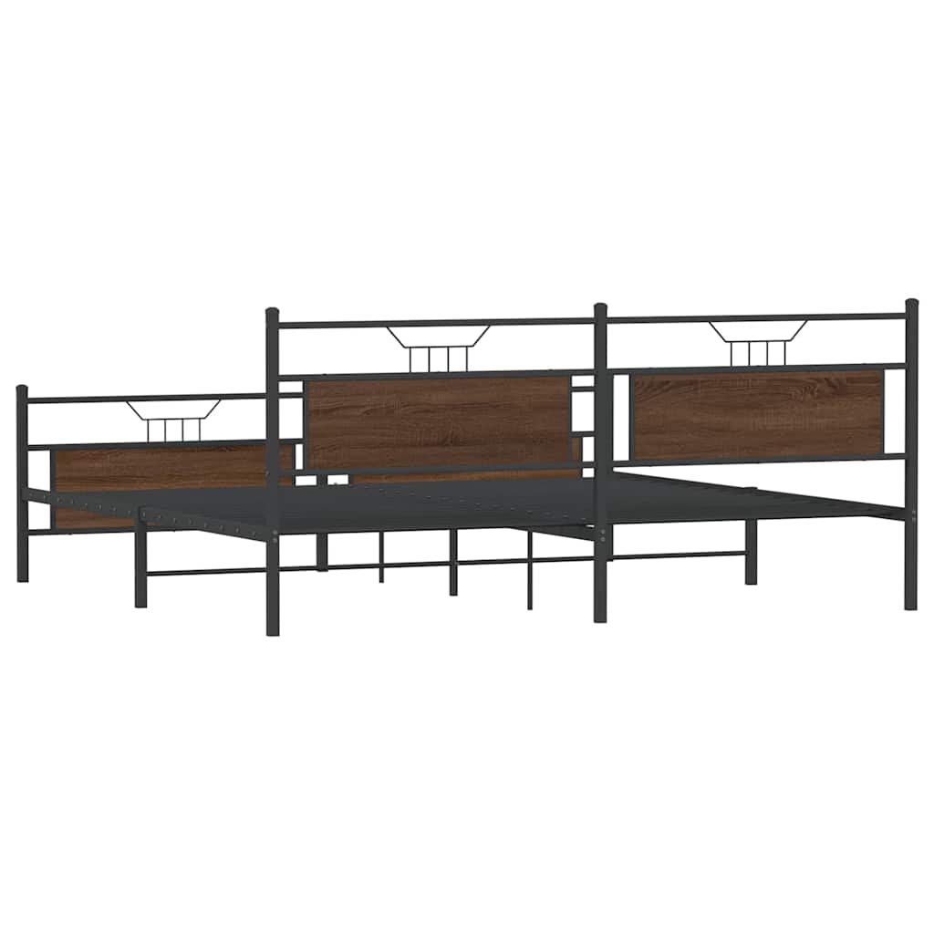 Sengeramme i metall uten madrass brun eik 193x201 cm