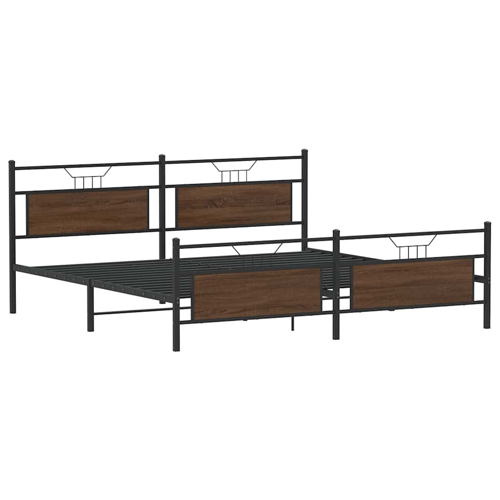 Sengeramme i metall uten madrass brun eik 200x200 cm