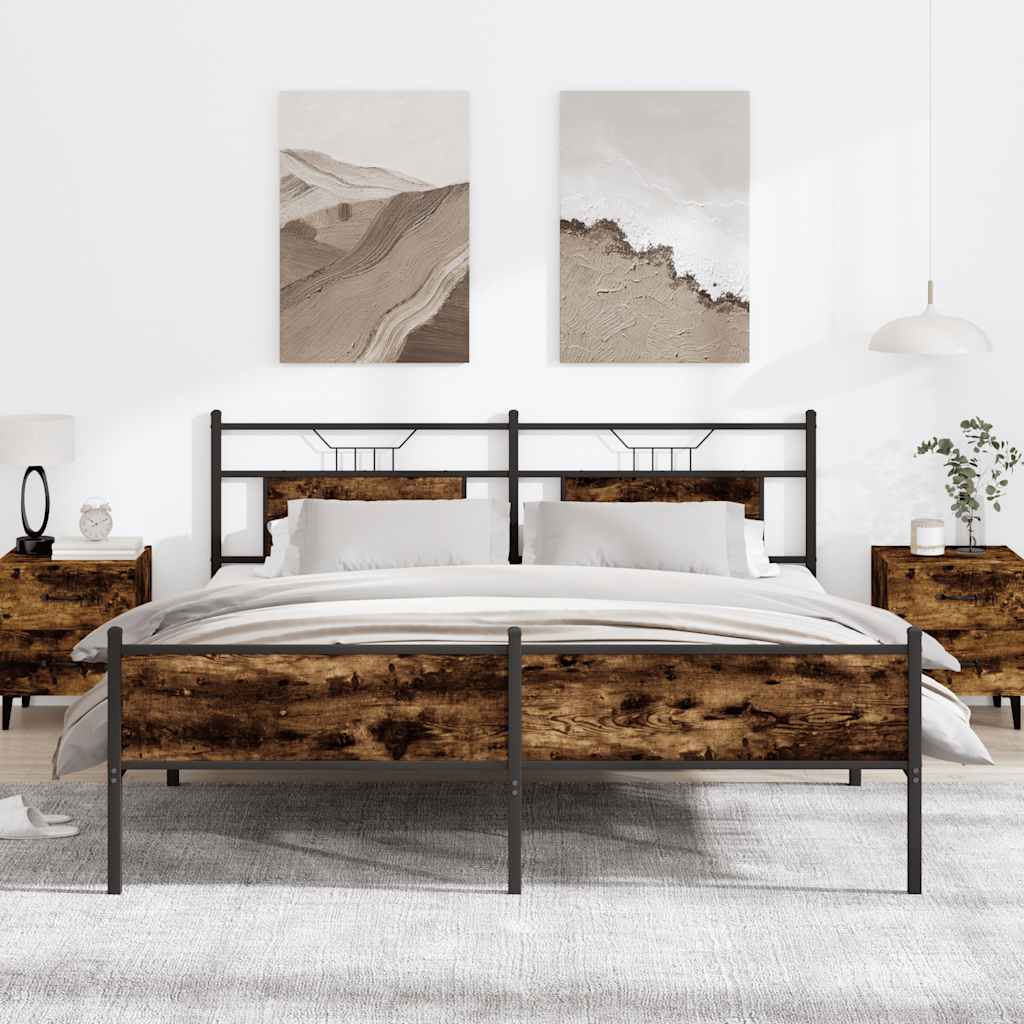 Sengeramme i metall uten madrass røkt eik 160x200 cm