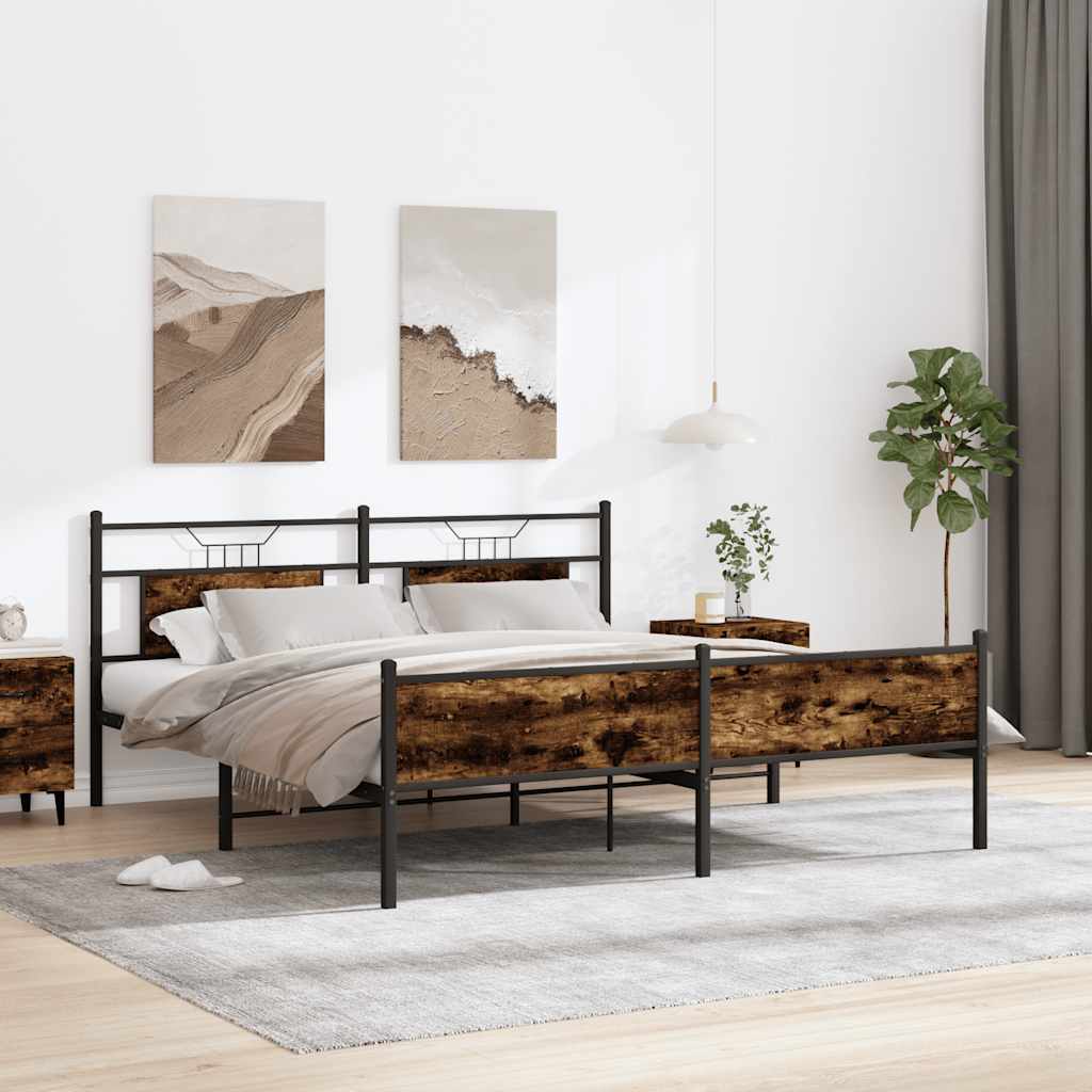 Sengeramme i metall uten madrass røkt eik 160x200 cm
